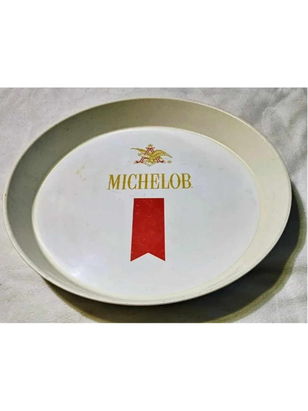 Vintage Circle MICHELOB Beer Bar Serving Tip Tray White W ANHEUSER BUSCH LOGO